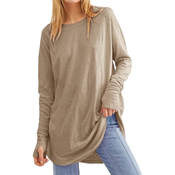 We The Free Tops - We The Free Pullover Round Neck Casual Long Sleeve Tunic T-Shirt Tan Medium